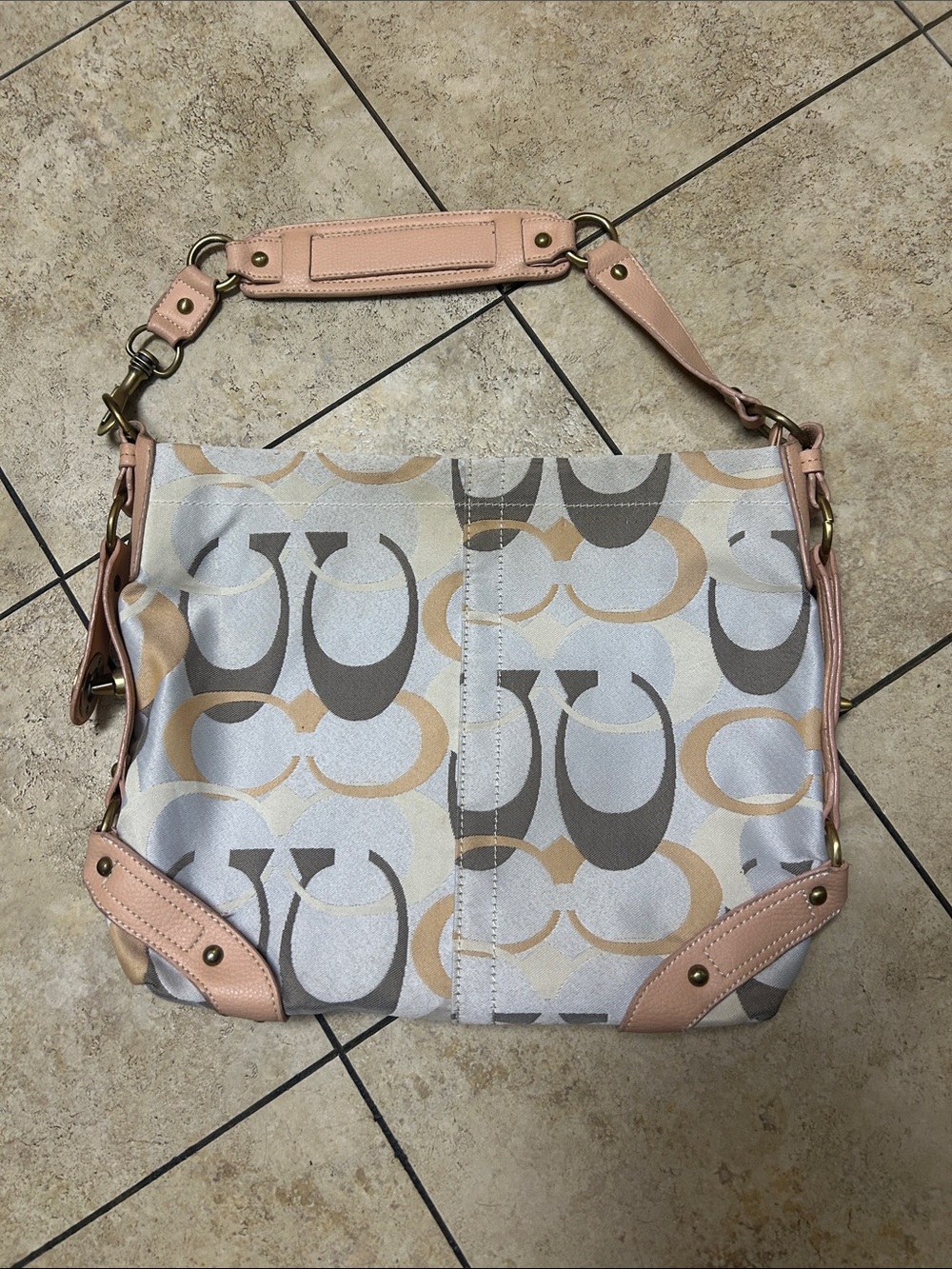 Coach Signature Hobo Shoulder Bag in Pink, Gray & Cream
